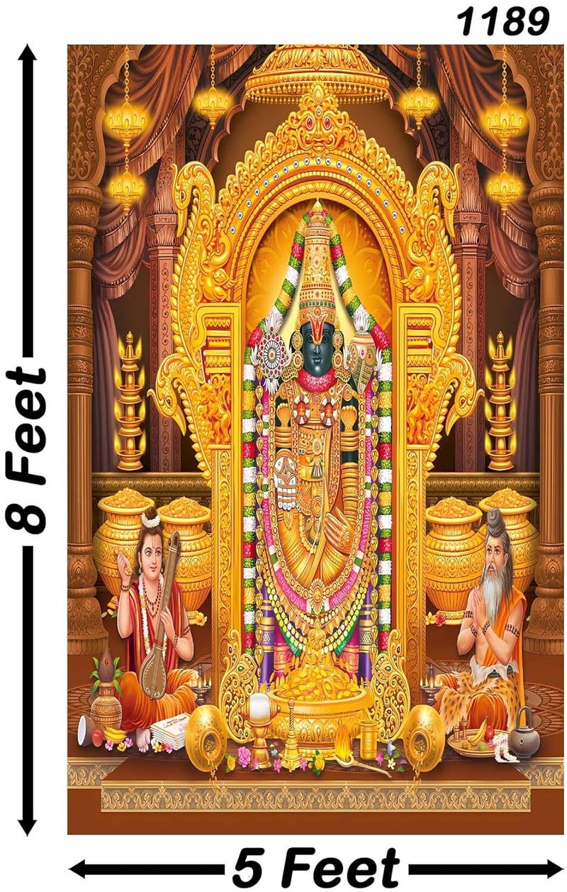 Backdropon Lord Tirupati Balaji with Colorful Background Design Backdrop Cloth for Pooja Decoration Traditional/Background Curtain Cloth for Festival Size 8Feet Height and 5Feet Width(8 * 5) - Image 2