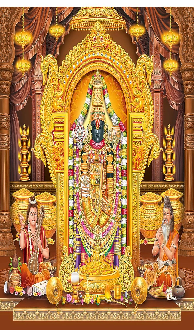 Backdropon Lord Tirupati Balaji with Colorful Background Design Backdrop Cloth for Pooja Decoration Traditional/Background Curtain Cloth for Festival Size 8Feet Height and 5Feet Width(8 * 5) - Image 1
