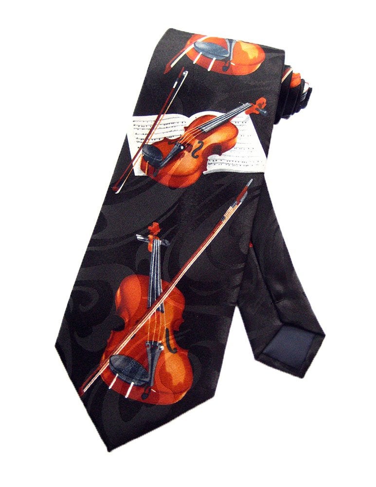 Steven Harris Violin Viola Music Instrument Necktie - Black - One Size Neck Tie - Image 1