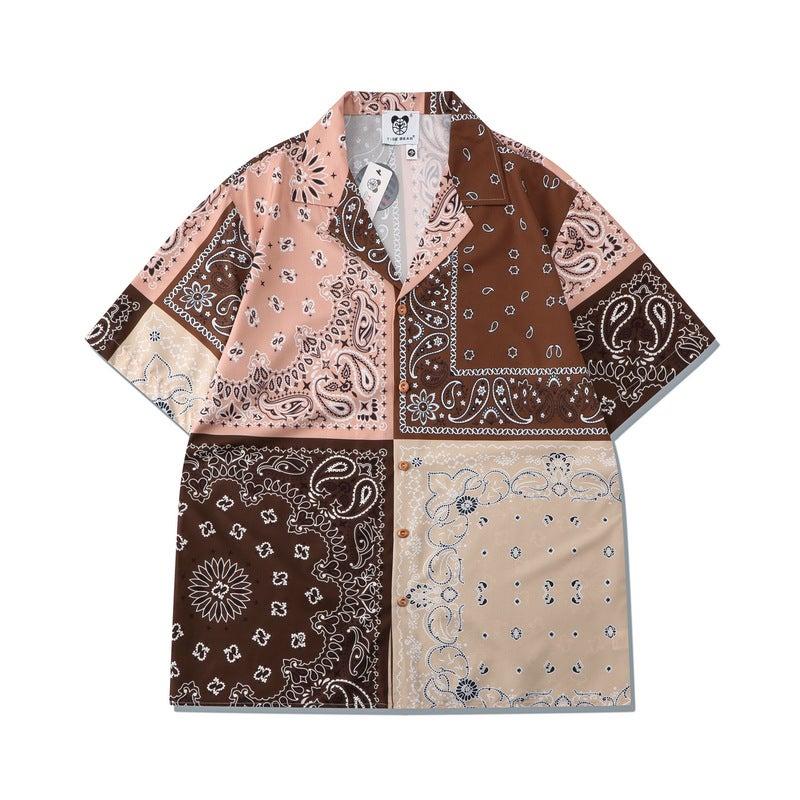 Men's Casual Beach Shirt and Shorts Set with Digital Print Patchwork - Image 3