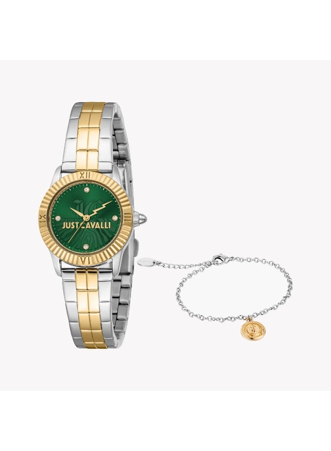 JUST CAVALLI JC1L328M0085 FASHIONISTA - ELEGANT TWO-TONE WOMEN'S WATCH WITH DARK GREEN DIAL - Image 3