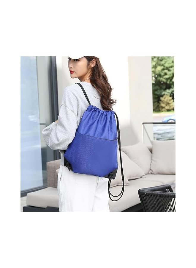 S-TOP Drawstring Backpack, Gym Backpack with Drawstring Closure and Zip Pocket, Waterproof Oxford Cloth, Unisex, blue - Image 2