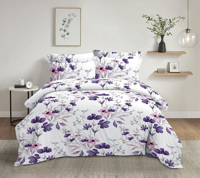 AMALI 6 Pieces Bedsheet Set King Size (200 x 200+35cm) Polycotton Including 1 Duvet Cover 1 Fitted Sheet 2 Oxford & 2 Standard Pillowcases Durable & Long Lasting Quality - Image 1