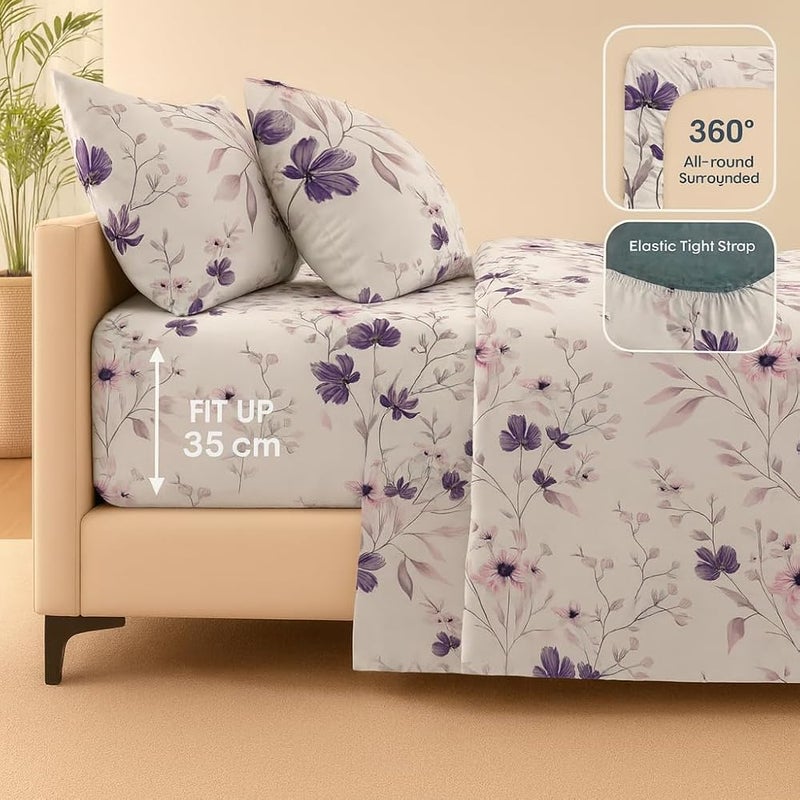 AMALI 6 Pieces Bedsheet Set King Size (200 x 200+35cm) Polycotton Including 1 Duvet Cover 1 Fitted Sheet 2 Oxford & 2 Standard Pillowcases Durable & Long Lasting Quality - Image 3