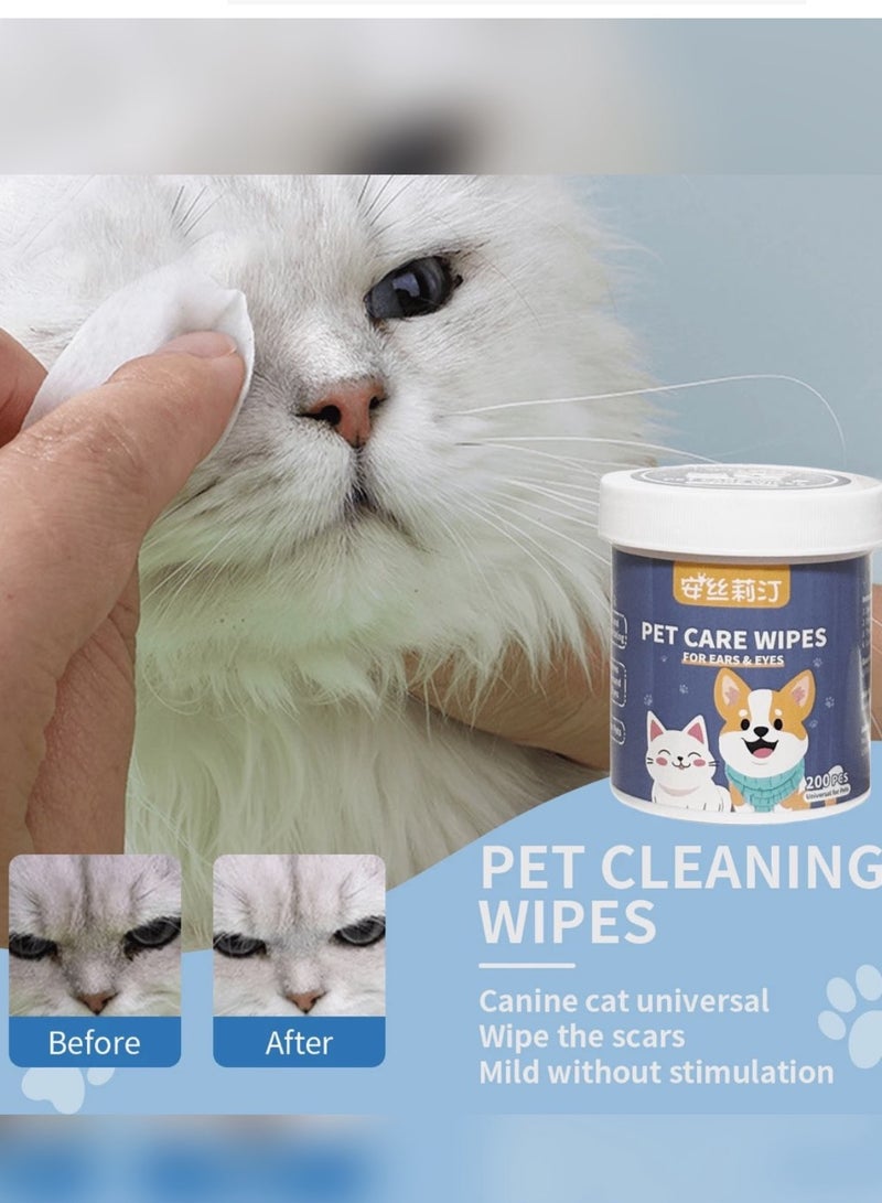 مناديل تنظيف عيون وأذن الحيوانات الأليفة ، التركيبة لطيفة لإزالة بقع الدموع للقطط والكلاب ، العلبة تحتوي على 200 قطعة - Image 5