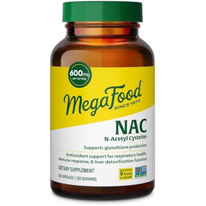 MegaFood NAC Supplement N-Acetyl Cysteine 600mg Per Serving - Promotes Production of Glutathione - Liver Support & Immune Support Supplement - Vegan, Non GMO - 120 Capsules, 120 Servings - Image 1