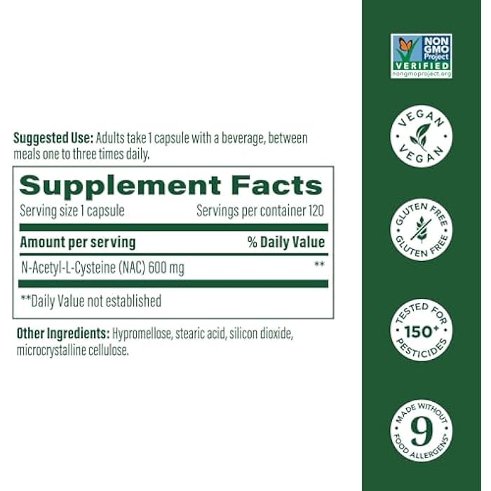 MegaFood NAC Supplement N-Acetyl Cysteine 600mg Per Serving - Promotes Production of Glutathione - Liver Support & Immune Support Supplement - Vegan, Non GMO - 120 Capsules, 120 Servings - Image 2