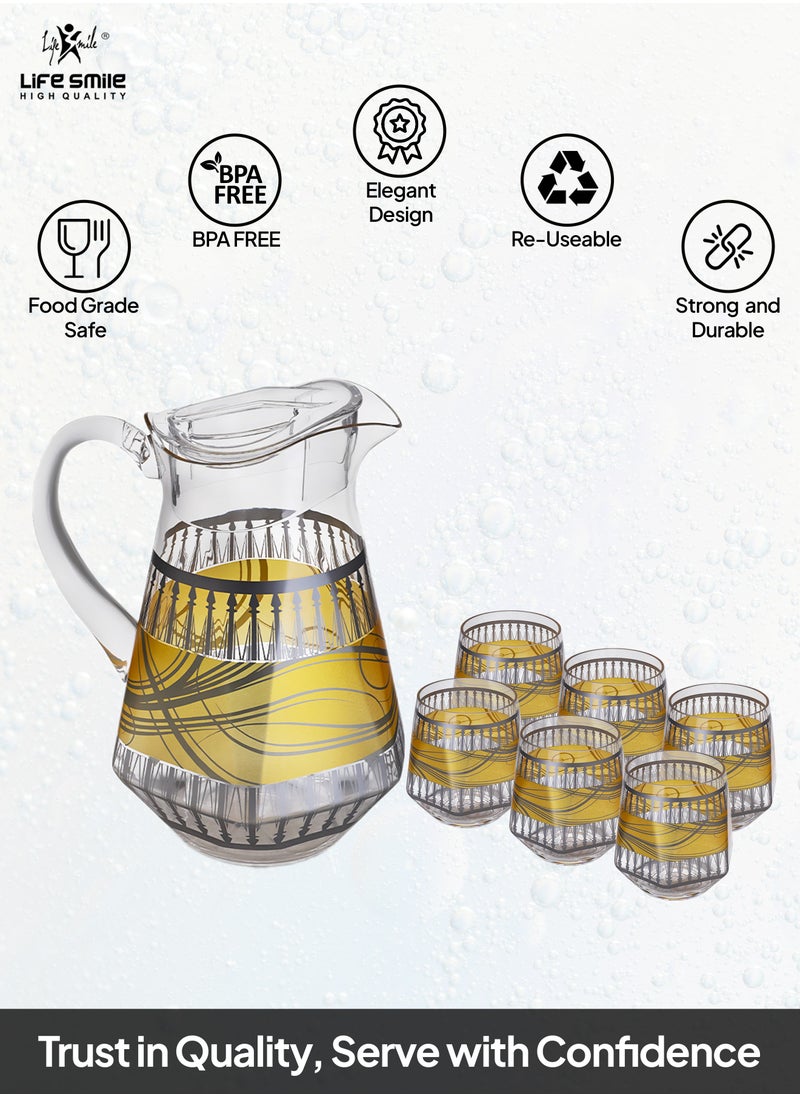 Life Smile Jug and Glasses Set - Arabic Turkish Acrylic Pitcher and Cups set | 2 Liters Capacity | BPA-Free And Shatter-Proof Great For Water,Iced Tea, Juices, Lemonade And Any Cold Drink (Design 3, Model 3)  - Image 2