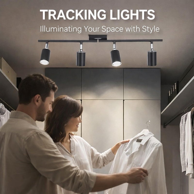 Tracking Lights Ceiling LED 4 Light 60W Matte Black Adjustable Angle Foldable - Metal Construction, Flexible Rotation, Ideal for Bedroom and Hotel Lighting - Image 4