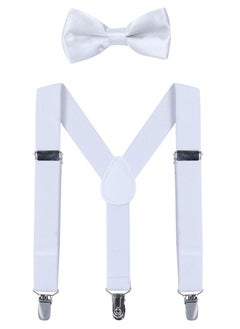 S SYMEFER Y Shaped Suspender With Bow Ties Set for Child Kids, One Size Fully Adjustable Suspenders Braces Bowtie Set Gift Idea For Kids Boys And Girls-White
