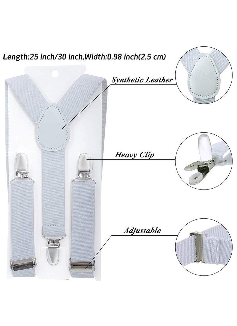 S SYMEFER - S SYMEFER Y Shaped Suspender With Bow Ties Set for Child Kids, One Size Fully Adjustable Suspenders Braces Bowtie Set Gift Idea For Kids Boys And Girls-White - Image 1