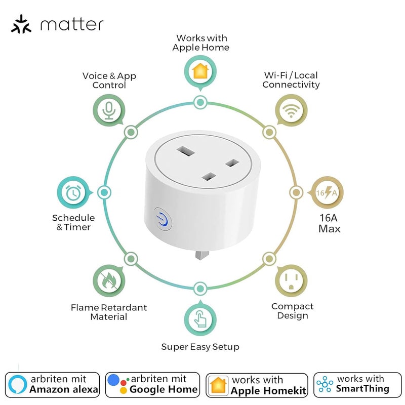 Razuvious Matter Smart Plug, Smart Plug for Homekit, Smart Outlet with Schedule and Timer, Super Easy Setup, Works with Apple Home, Siri, Alexa, Google, Privacy & Security, 2.4G WiFi Only (2 Pack) - Image 2