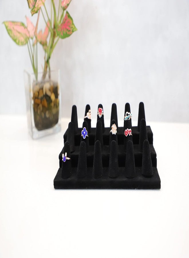 Stratalife Ring Holder 18 Slot Finger Ring Display Jewelry Holder Organizer Storage Jewelry Display Stand for Vendor Selling Velvet Black - Image 3