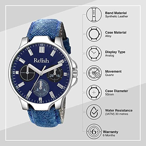 Relish Rubber Men's Denim Collection Analog Watch, Belt, Sunglasses & Wallet Pack, Blue - Image 3