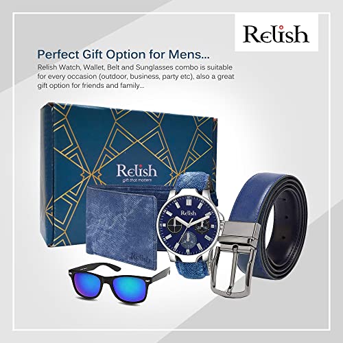 Relish Rubber Men's Denim Collection Analog Watch, Belt, Sunglasses & Wallet Pack, Blue - Image 2