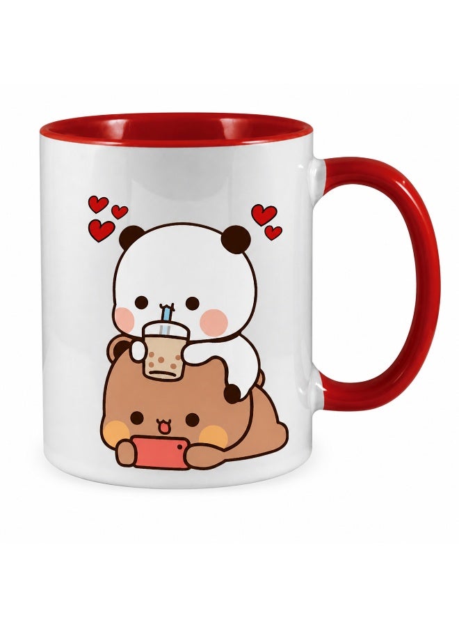 Bickerbond Bubu & Dudu Boba Tea Ceramic Coffee Mug with Red Handle & Interior - 11oz - Image 1