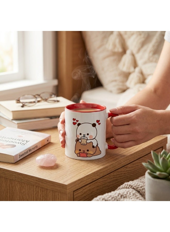 Bickerbond Bubu & Dudu Boba Tea Ceramic Coffee Mug with Red Handle & Interior - 11oz - Image 2