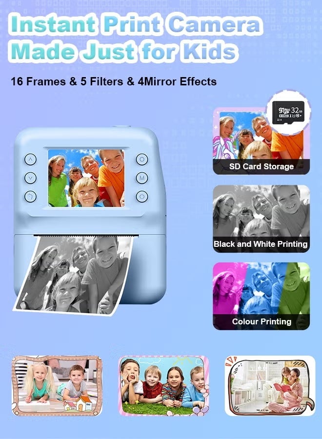 ZONBON Kids Camera Instant Print, Mini Children's DIY Camera, Printing 1080P HD Selfie, Shockproof Video Camcorder with 4 Roll No-Ink Print Paper, 1300mAh Battery, 2.4"IPS LCD Screen, 32G SD Card, Birthday Festival Gifts for Boys and Girls Age 3-12 Years Old - Image 5