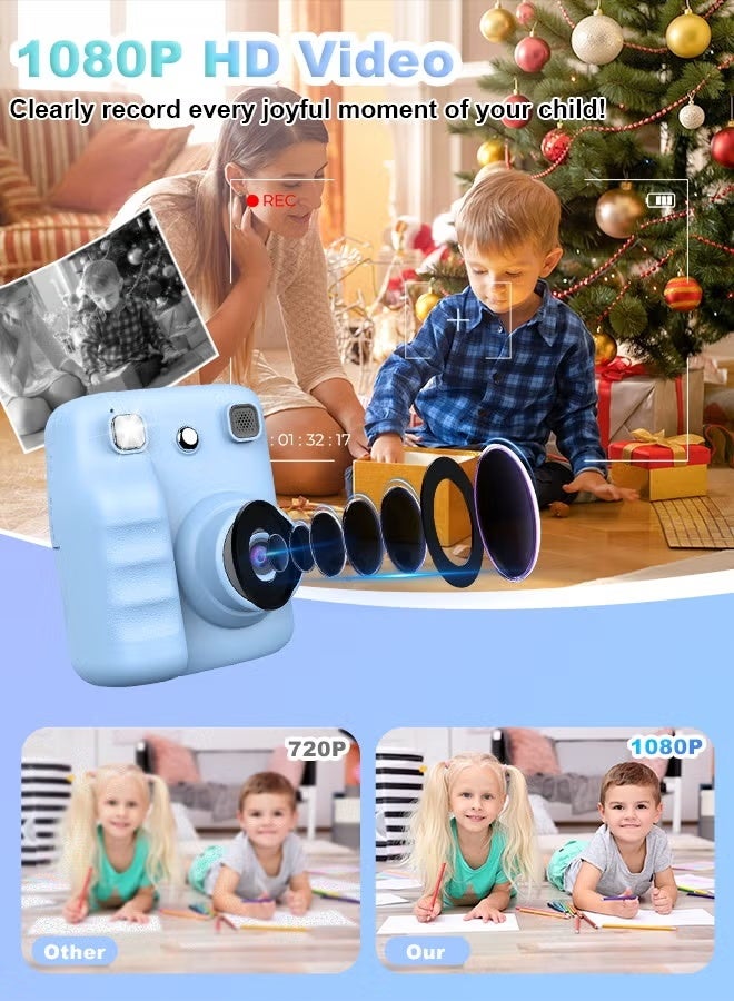 ZONBON Kids Camera Instant Print, Mini Children's DIY Camera, Printing 1080P HD Selfie, Shockproof Video Camcorder with 4 Roll No-Ink Print Paper, 1300mAh Battery, 2.4"IPS LCD Screen, 32G SD Card, Birthday Festival Gifts for Boys and Girls Age 3-12 Years Old - Image 4