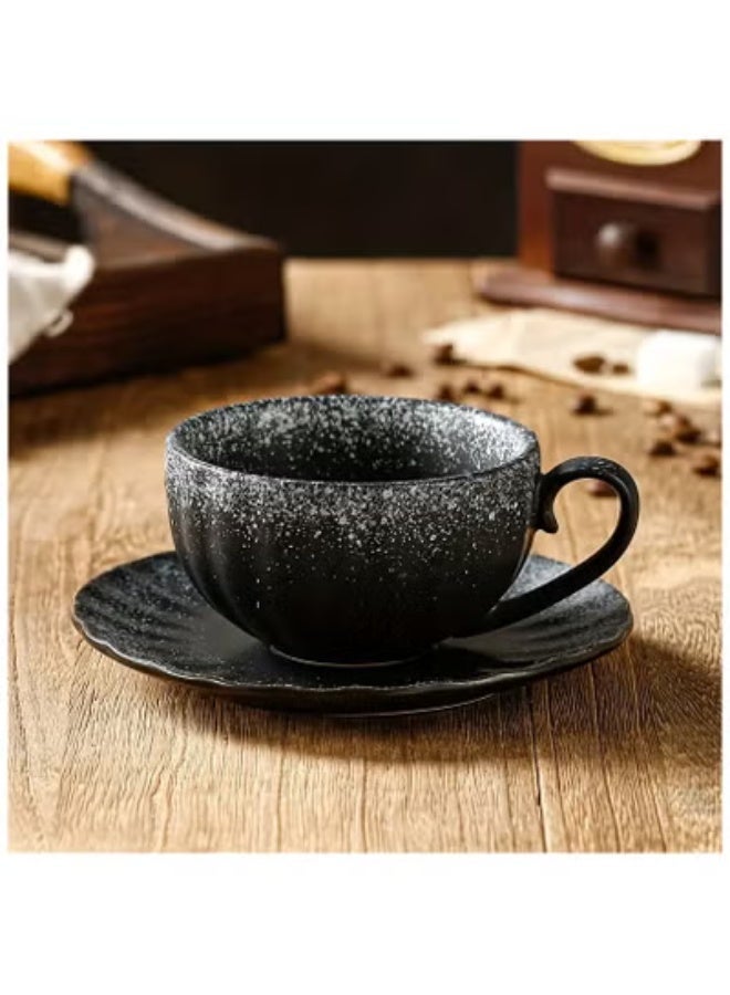 Qahwa Coffee cup and saucer decorated with navy blue flowers made of ceramic - Image 1