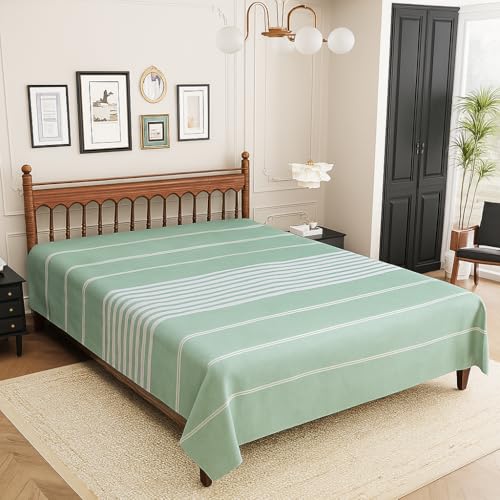 Värde Bedsheet for Double Bed | Handmade Cotton Double Bedsheet 210 Thread Count | Summer King Size BedSheet 90x100 Inches (7.5 x 8.3 Feet) | Handloom Design | Without Pillow Covers_Sea Green - Image 2
