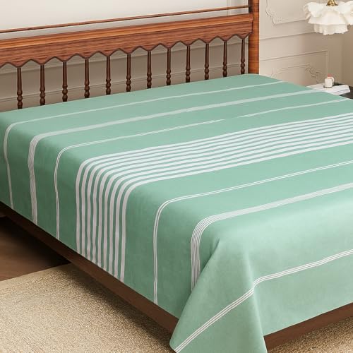 Värde Bedsheet for Double Bed | Handmade Cotton Double Bedsheet 210 Thread Count | Summer King Size BedSheet 90x100 Inches (7.5 x 8.3 Feet) | Handloom Design | Without Pillow Covers_Sea Green - Image 1