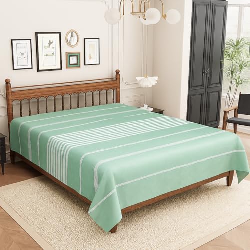 Värde Bedsheet for Double Bed | Handmade Cotton Double Bedsheet 210 Thread Count | Summer King Size BedSheet 90x100 Inches (7.5 x 8.3 Feet) | Handloom Design | Without Pillow Covers_Sea Green - Image 3