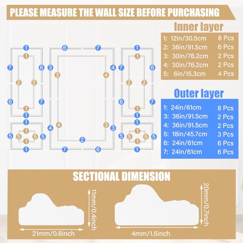 Pangda 3 Set Peel and Stick Wall Molding Kit Inner and Outer Layer Style Premade Wainscoting Panel for Interior Wall Moulding Decor Accent Wall Molding 24x48inch48x 72inch - Image 3