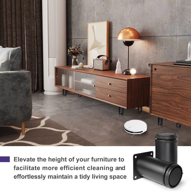 Masendelk 4 Inch Metal Furniture Legs Stainless Steel Adjustable Legs Black Metal Legs Round Cabinet Legs For Coffee Table Cabinet Desk Sofa Shelves  Pack Of 8 - Image 4