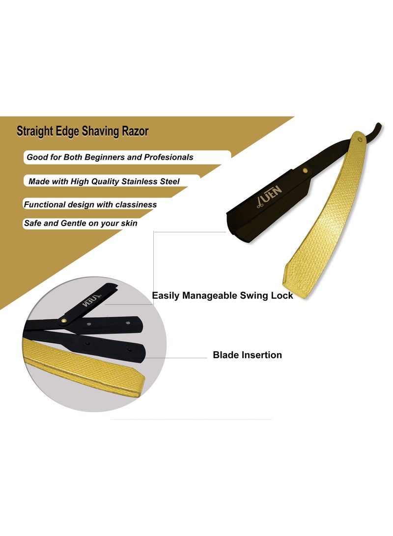 يو إي إن شفرة حلاقة احترافية للرجال، للحواف، اللحية وحلاقة الجسد - شفرات مستقيمة ذات جودة عالية - هدية للرجال مع حقيبة سفر جلدية - Image 3
