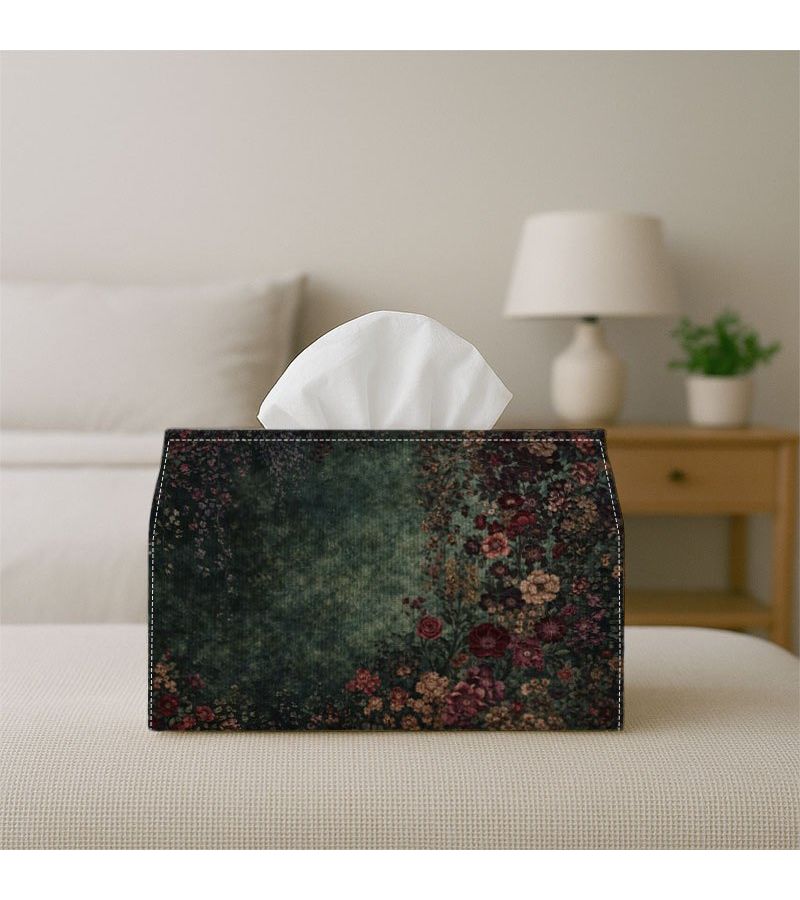 صندوق مناديل مزخرف بزهور داكنة 18×11×13 سم للمنزل والمطبخ والحمام - Image 5