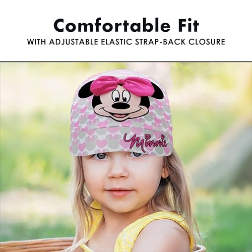 Disney Girls Baseball Cap-3d Bow Curved Brim Strap Back Hat (4-7), Size 2-4t, Minnie Mouse Hearts - Image 4