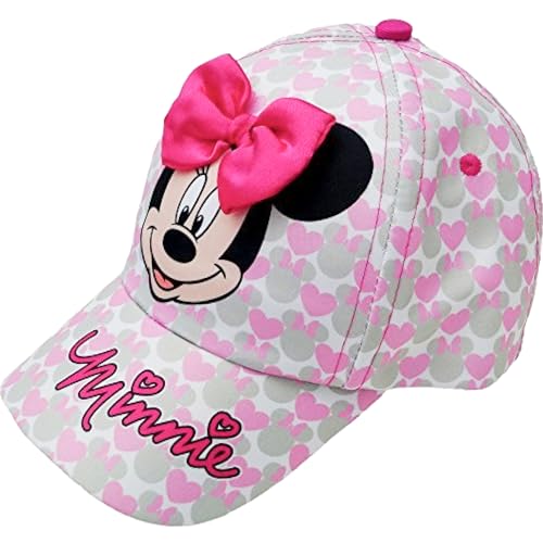 Disney Girls Baseball Cap-3d Bow Curved Brim Strap Back Hat (4-7), Size 2-4t, Minnie Mouse Hearts - Image 1