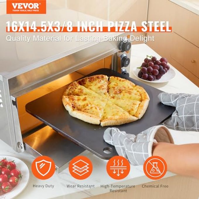 VEVOR Pizza Steel, 16" x 14.5" x 3/8" Pizza Steel Plate for Oven, Pre-Seasoned Carbon Steel Pizza Baking Stone with 20X Higher Conductivity, Heavy Duty Pizza Pan for Outdoor Grill, Indoor Oven - Image 5