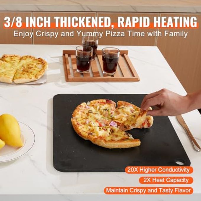 VEVOR Pizza Steel, 16" x 14.5" x 3/8" Pizza Steel Plate for Oven, Pre-Seasoned Carbon Steel Pizza Baking Stone with 20X Higher Conductivity, Heavy Duty Pizza Pan for Outdoor Grill, Indoor Oven - Image 3