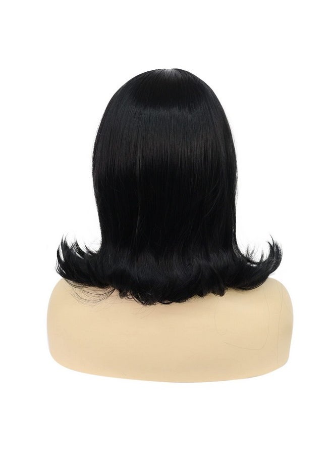 JoneTing - Short Black Flip Wig For Women+(1 Wig Cap+1 Red Glasses) Short Bob Wig Black Synthetic Hair Wig For Costume Halloween Party Cosplay - Image 1