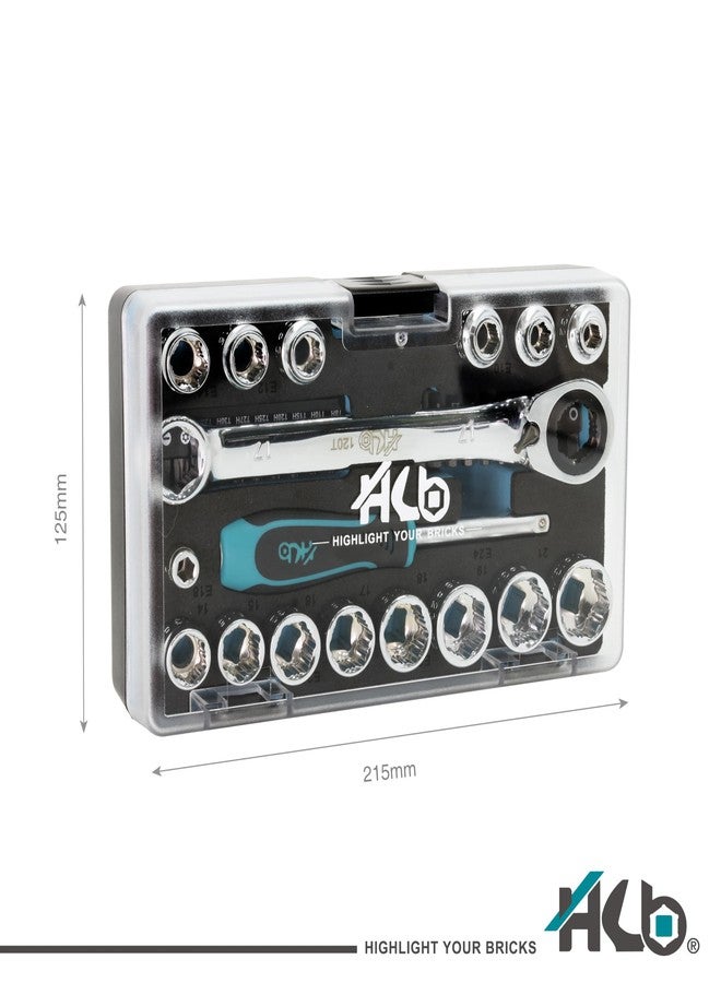 HB 57-Piece Socket Set AGX004-U, Pass-Thru Low Profile 120-Tooth Ratchet Wrench with Non-Slip Sockets, Metric SAE E-Torx Compatible, Chrome Vanadium Steel, Portable EVA Case, Made in Taiwan - Image 2