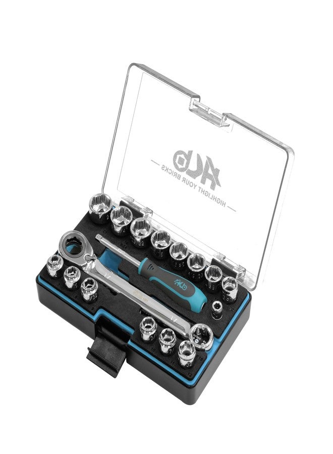 HB 57-Piece Socket Set AGX004-U, Pass-Thru Low Profile 120-Tooth Ratchet Wrench with Non-Slip Sockets, Metric SAE E-Torx Compatible, Chrome Vanadium Steel, Portable EVA Case, Made in Taiwan - Image 1