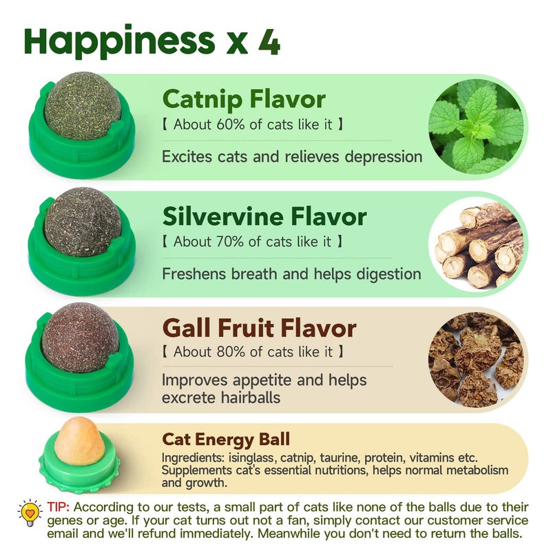 Potaroma Catnip Toys Balls 4 Pcs, Extra Cat Energy Ball, Edible Kitten Silvervine Toys for Cats Lick, Healthy Kitty Teeth Cleaning Dental Chew Toys, Cat Wall Treats (Green) - Image 2