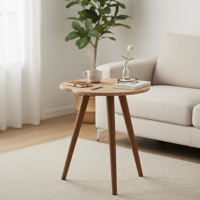 Mid-Century Modern Walnut Side Table – 3-Legged Wooden Accent Table for Living Room, Balcony, or Bedroom (Wooden) - Image 1