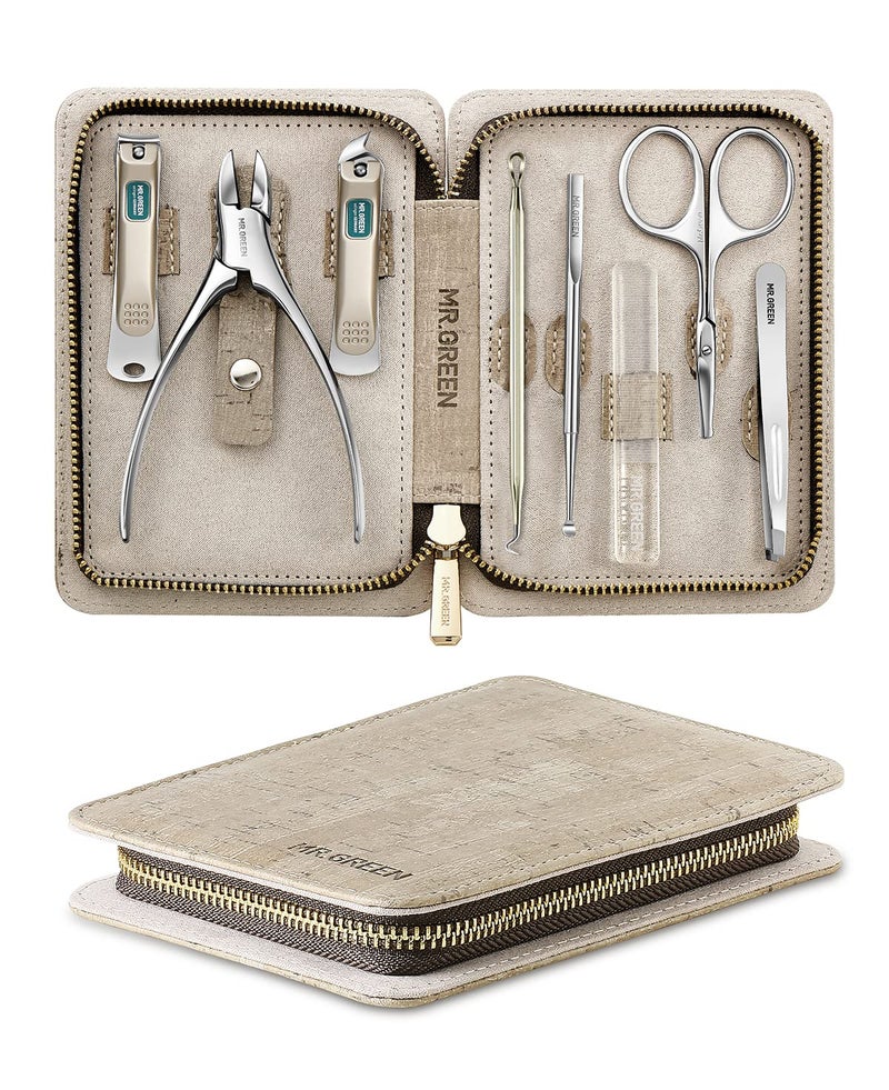 MrGreen Manicure Set 8 in 1Professional Pedicure kitStainless Steel Manicure KitPortable Travel Grooming Kit Nail Care ToolsNail Clippers Pedicure Tools with Leather Travel Case Brown 