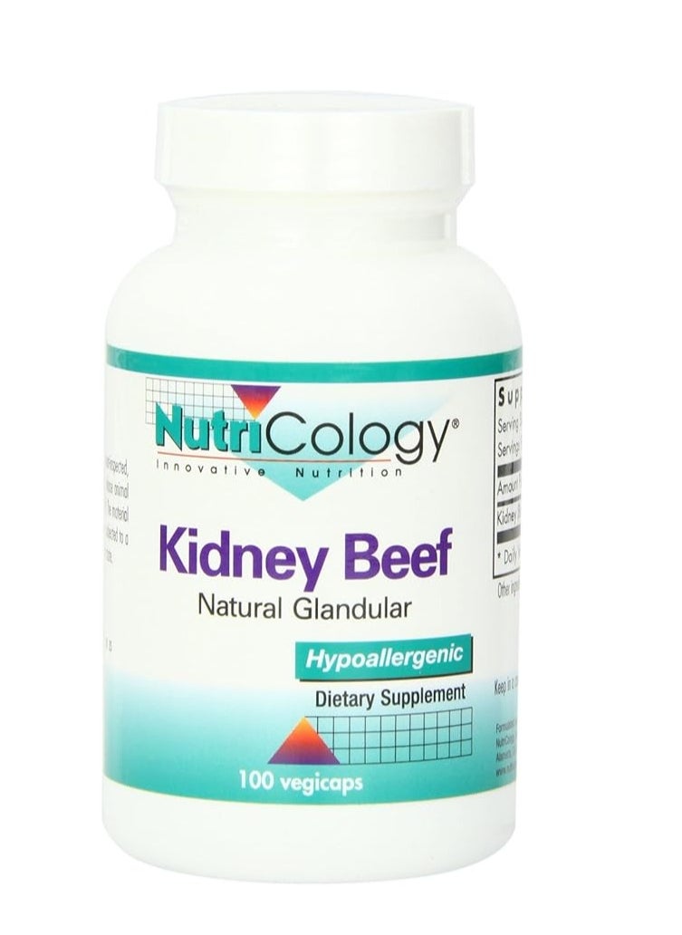 Nutricology - Kidney Beef Supplement Natural Glandular 500mg Vegetarian Capsules 100 Count - Image 1