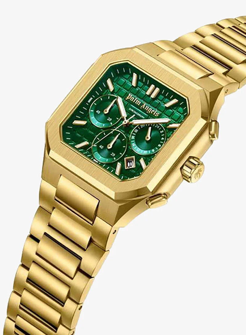 Palm Angels Forte Green Dial Gold Stainless Steel Bracelet Dual Time Watch for Men, 43mm