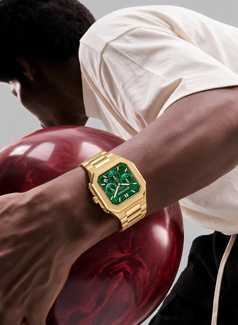 Palm Angels Forte Green Dial Gold Stainless Steel Bracelet Dual Time Watch for Men, 43mm - Image 4