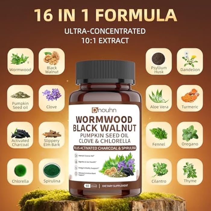 Wormwood Black Walnut Clove Parasite Cleanse for Humans Capsules – Natural Gut Detox & Digestive Health with Pumpkin Seeds Garlic Oregano Turmeric, Vegan 60 Counts - Image 3