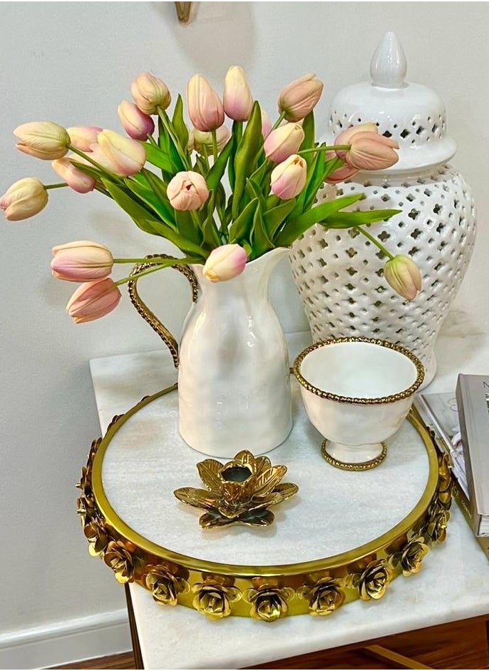 ماركة غير محددة - صينية رخامية، صينية تنظيم العطور المزخرفة، صينية تنظيم خزانة المجوهرات والعرض، صينية الزينة، صينية تقديم (ذهبي) - Image 1