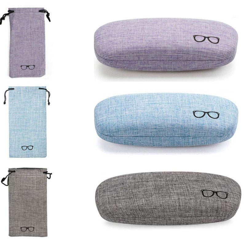 Sunglass Case Set: 3 Linen Stainless Steel & Velvet Cases - Spring Switch Design, Ideal Size Eyeglass Case Set for Eyewear Storage And Protection - Image 1