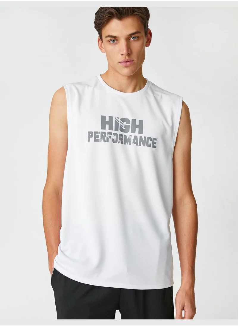 كوتون Sport Tanktop Sleeveless Slogan Printed Crew Neck