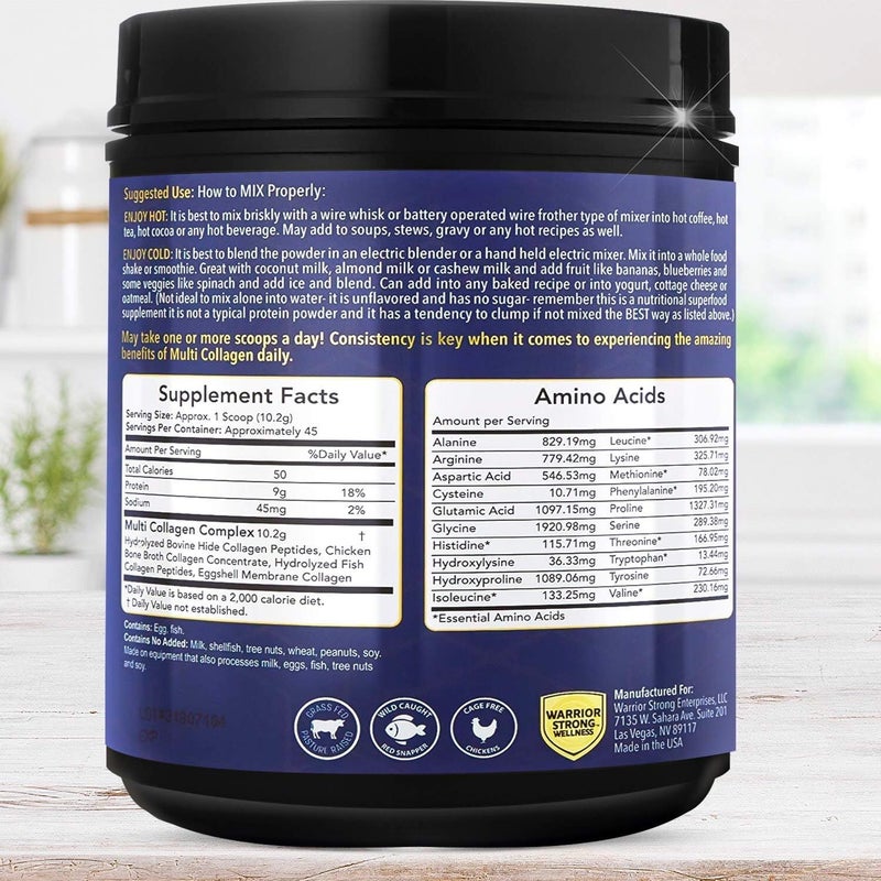 Warrior Strong Wellness Pure Hydrolyzed Multi Collagen Protein Powder Collagen Powder Boost Energy for Aging Skin Elasticity Hair  Nails Growth Support Joint Health Unflavored - Image 2
