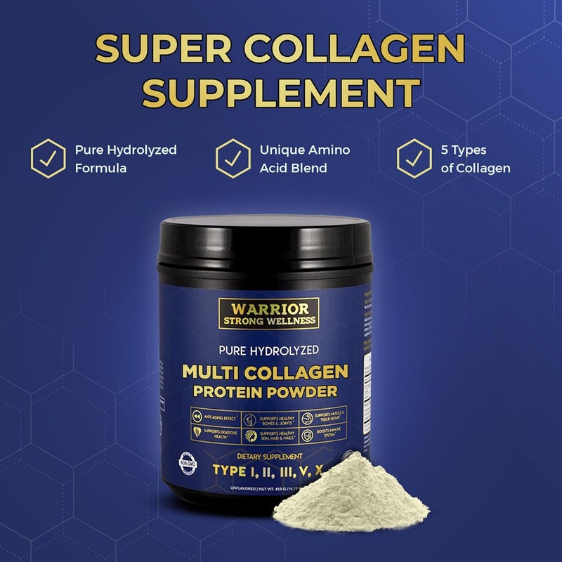 Warrior Strong Wellness Pure Hydrolyzed Multi Collagen Protein Powder Collagen Powder Boost Energy for Aging Skin Elasticity Hair  Nails Growth Support Joint Health Unflavored - Image 4